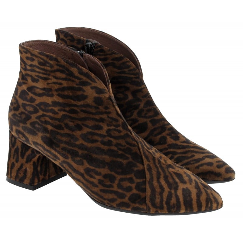 Wonders Eliot I 9013 Heeled Ankle Boots in Brown Animal Print Suede